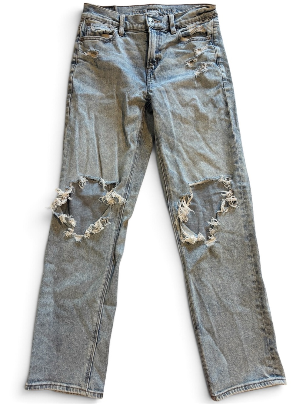 American Eagle Outfitters Light Blue Distressed Straight-Leg Jeans